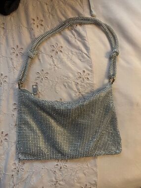 Amazon Silver Crystal Mesh Shoulder Bag with Knotted Strap